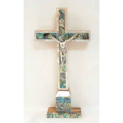 Mother of pearl tabletop crucifix